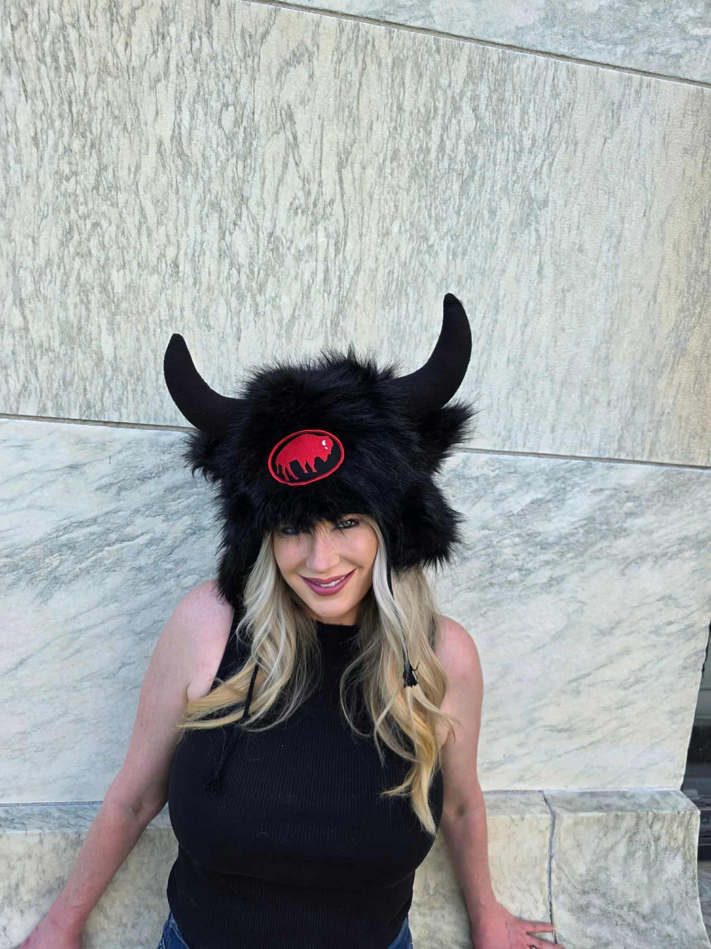Black low profile hat with fleece lining