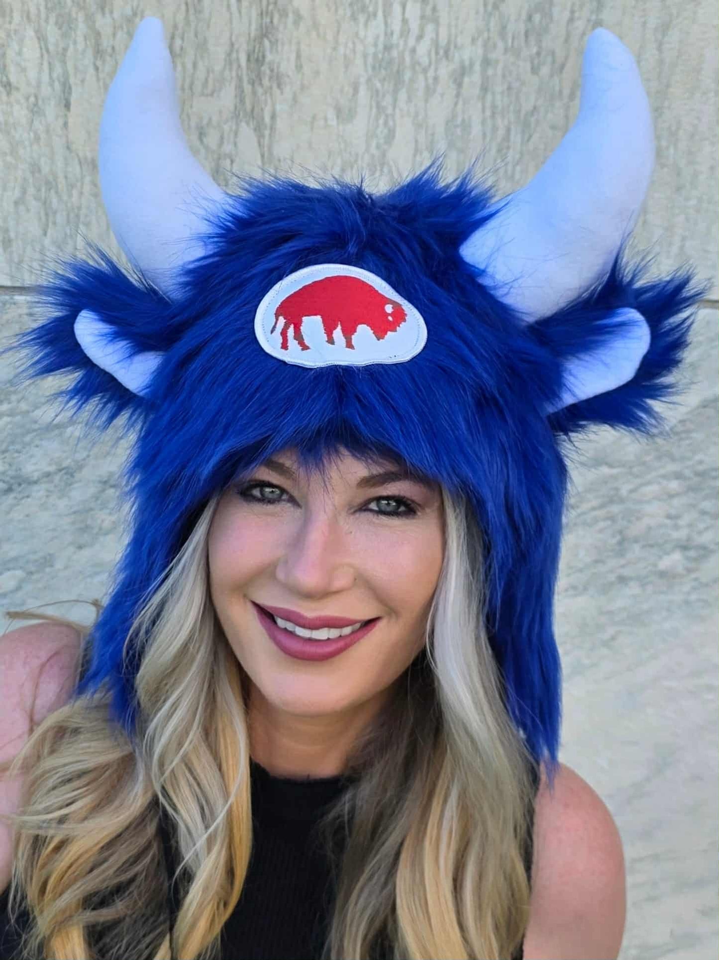 Blue low profile hat with fleece lining