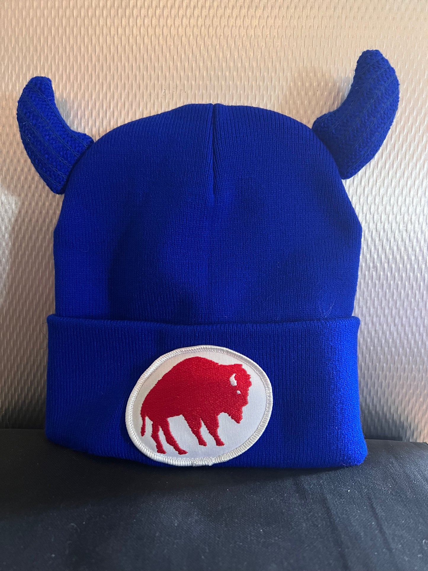 Knit Beanie with horns with the Red Buffalo