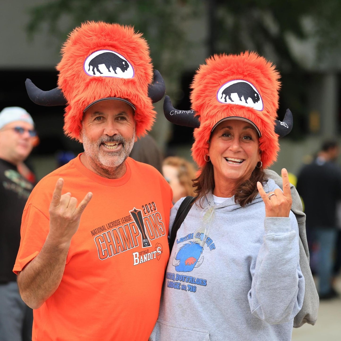 Orange & Black Deluxe Hat for our Buffalo Lacrosse team - Optional 'Champs 2023' on the horns.