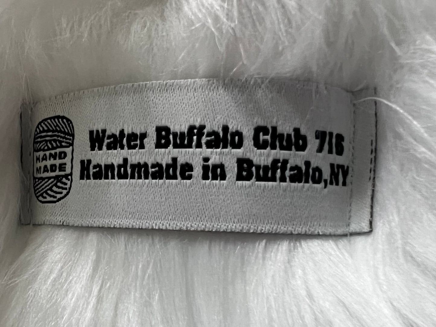 White DELUXE Handmade Hat - with a red and blue horn