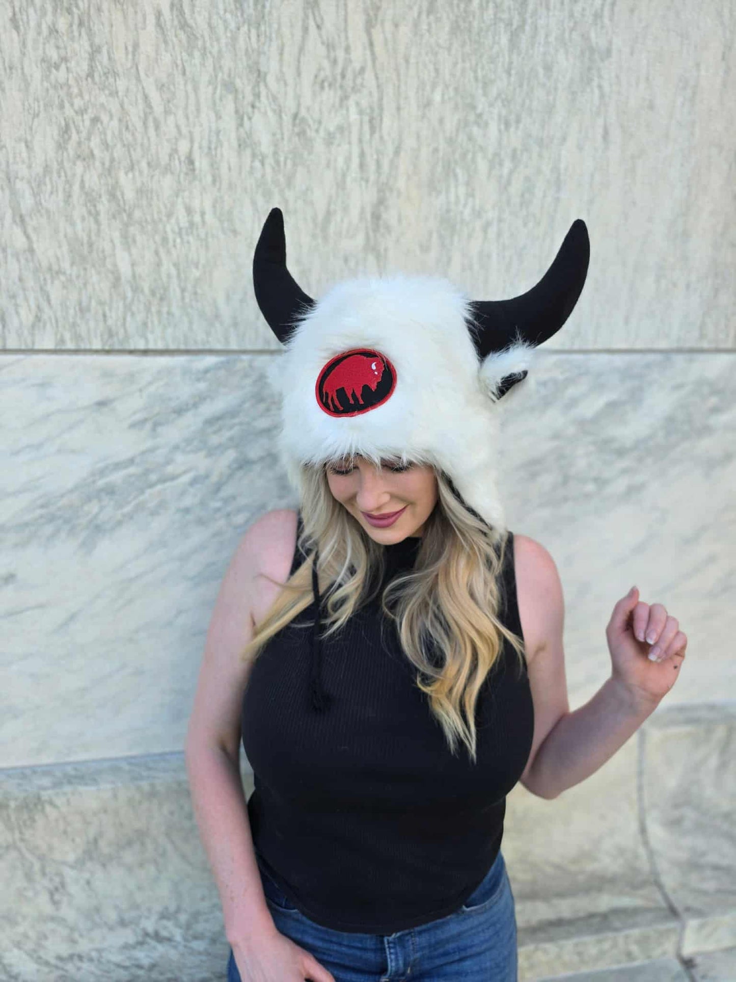 White low profile hat with fleece lining