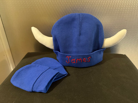 Newborn Baby Cotton Beanie with Horns with matching mittens