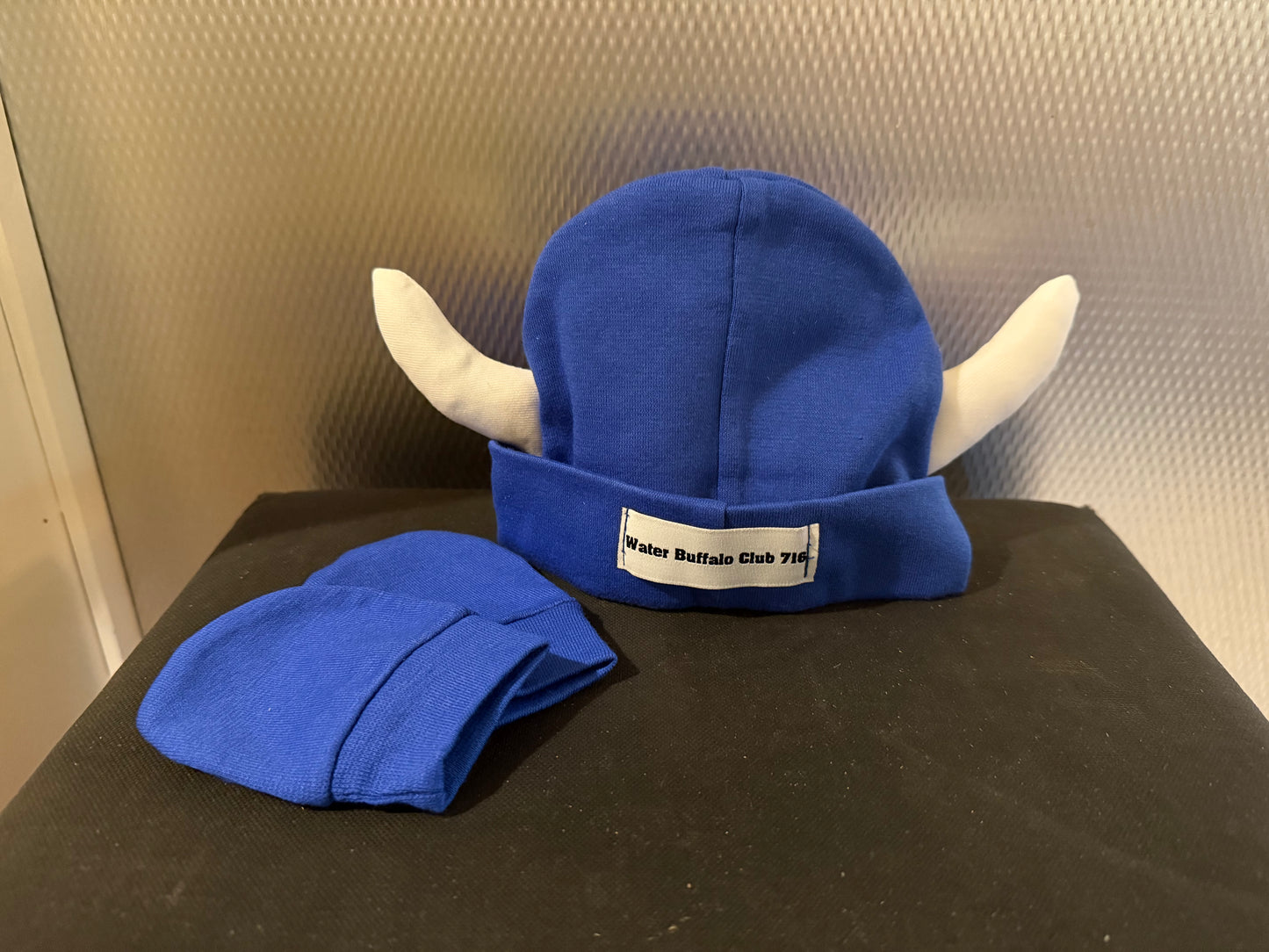 Newborn Baby Cotton Beanie with Horns with matching mittens