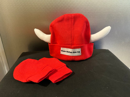 Newborn Baby Cotton Beanie with Horns with matching mittens