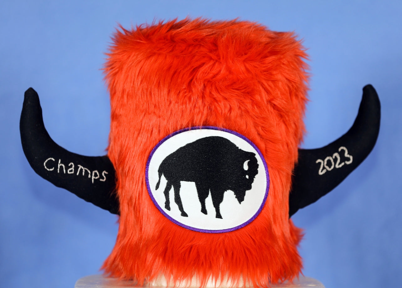 Buffalo Lacrosse Team Hat - Orange & Black Deluxe Hat - Optional 'Champs 2023' on the horns.