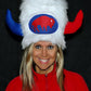 White DELUXE Handmade Hat - with a red and blue horn